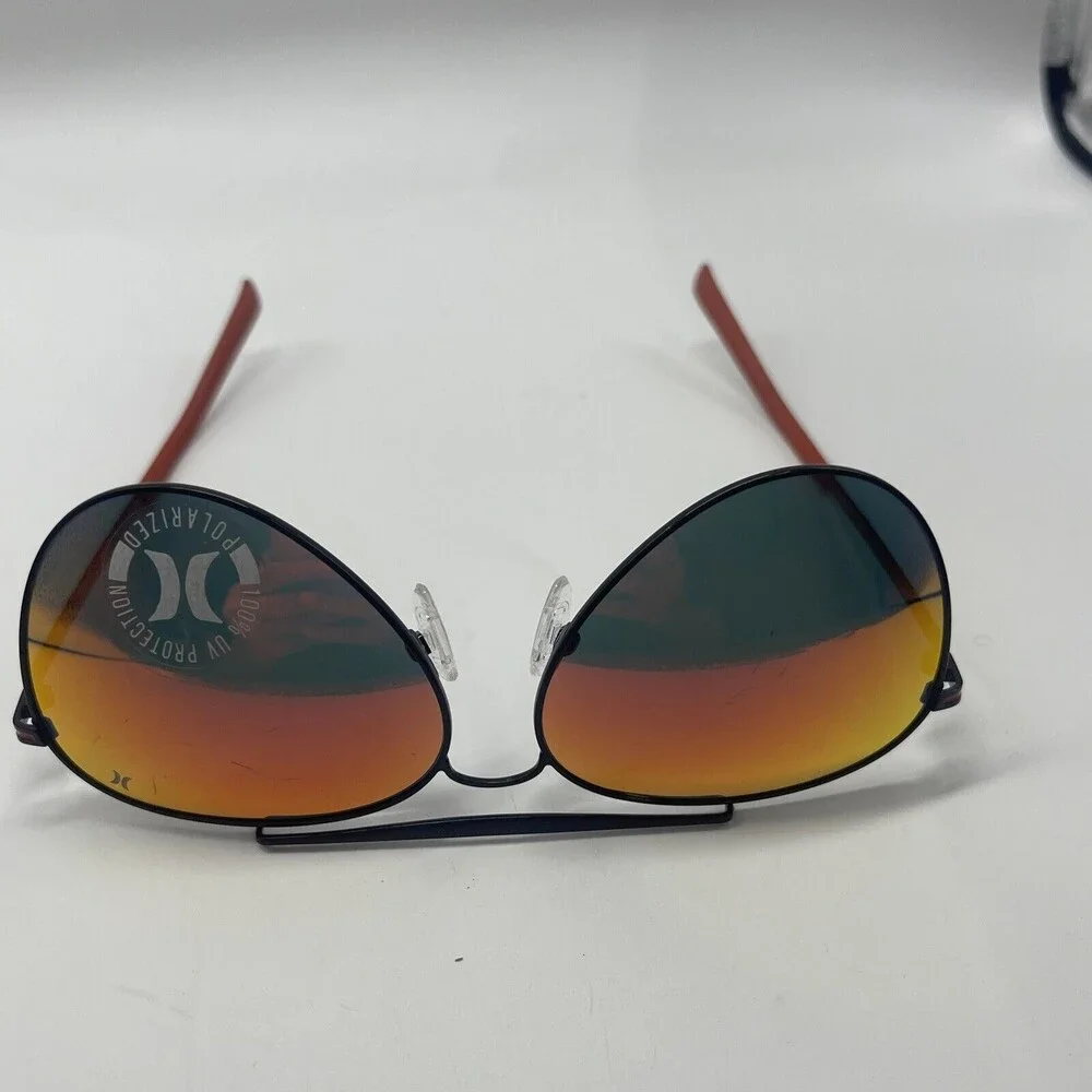 Hurley Aviator Shorebreak Polarized Sunglasses Black & Red/Orange Mirror Unisex